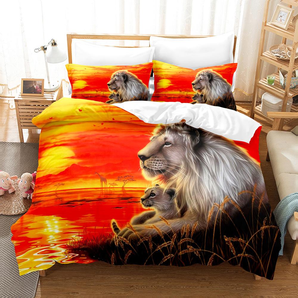 

3D Digital Printing Lion Three-Piece Home Textile Bed Sheet Kit Bedding Kit cover 70 * 133 and 50 * 75 * 1