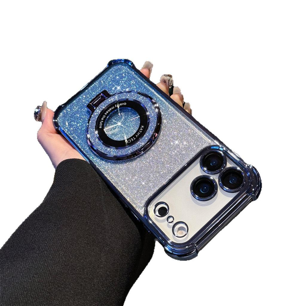 For Apple 17promax Acrylic Phone Case Electroplating Four Corner Anti Drop for IPhone 16 with Magnifier Bracket