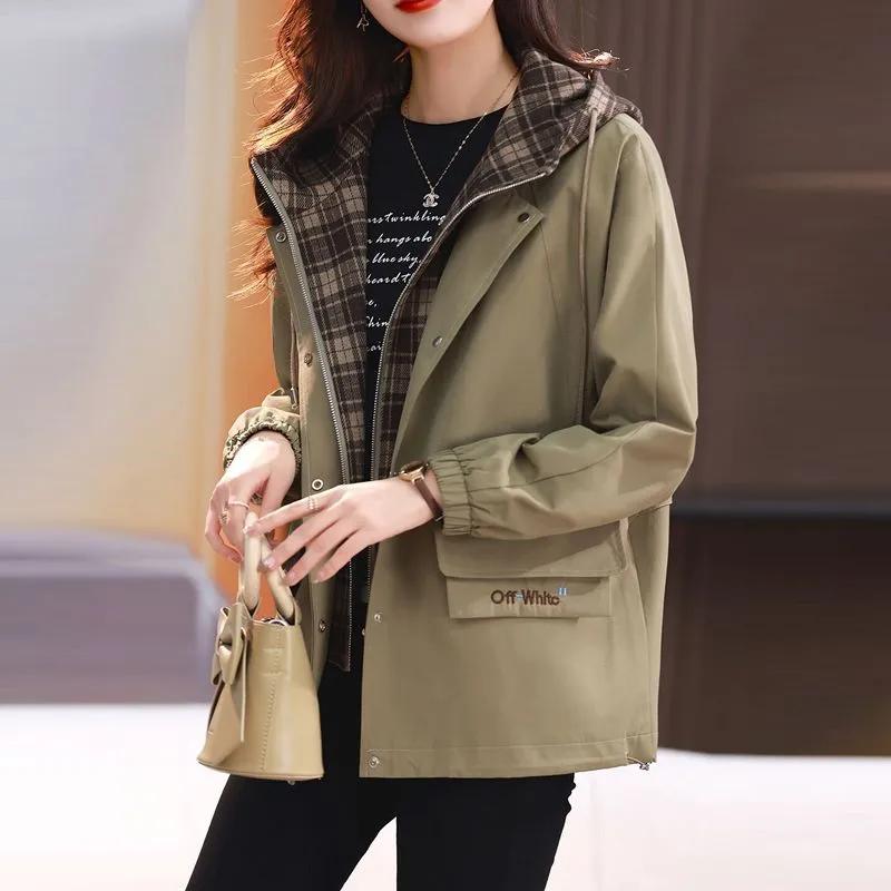 

Женская свободная короткая куртка с капюшоном на весну и осень, элегантная ветровка для мам 3XL зелёный