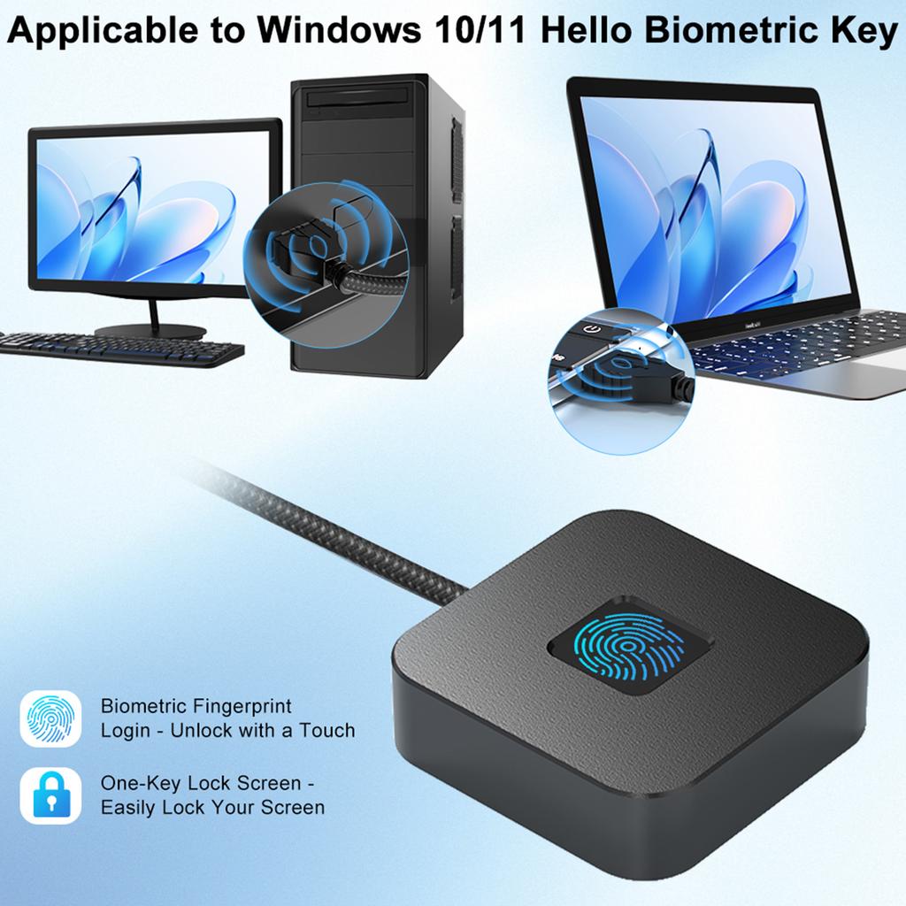 USB Fingerprint Reader with 5ft Cable For Windows Hello Fingerprint Reader Biometric Fingerprint Login Reader for Windows 10/11