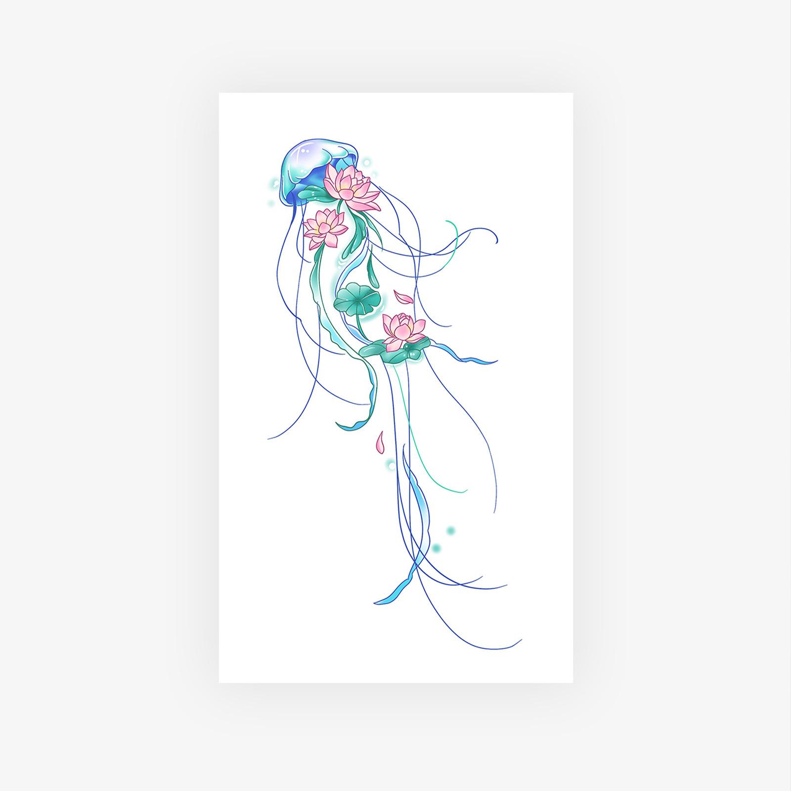 

High Value Personality Small Fresh Creative Color Lotus Jellyfish Tattoo Sticker 9*15