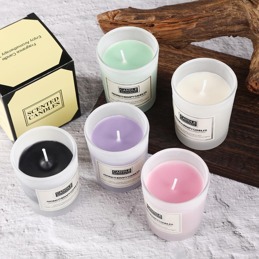1pc 50g Three color glass cup aromatherapy candle, smokeless fragrance, soy wax fragrance candle with hand gift