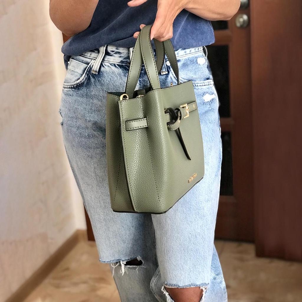 Michael Kors Emilia Solid Color Tote Bag With Belt Buckle Women Tote Bags Army-Green 35F0GU5S5T-378