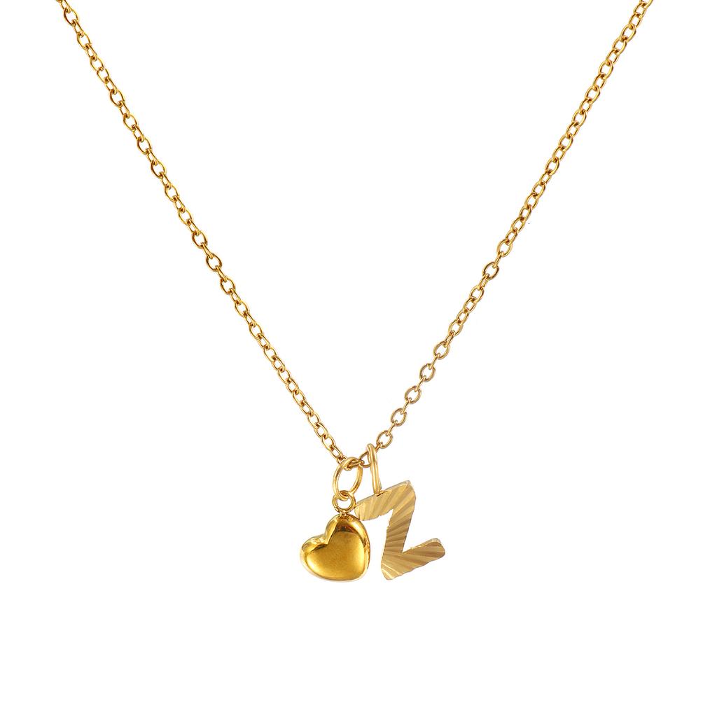 Doreen Box Gold Plated Heart Letter Pendant Necklace 304 Stainless Steel Chain Necklace For Women, Stylish Gift 45cm+ 5cm,1PC