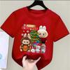 2025 New LABUBU Children's T-shirt Christmas LABUBU Style Round Neck Short Sleeved Casual Girls' Top
