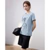 Demana Women's Round Neck Embroidered Cropped T-Shirt