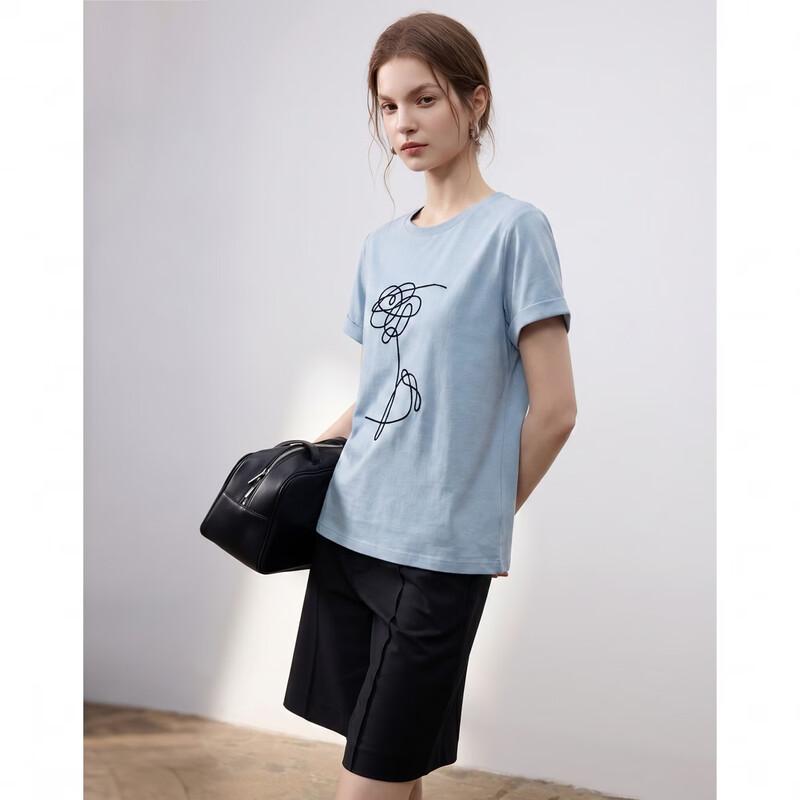 Demana Women's Round Neck Embroidered Cropped T-Shirt