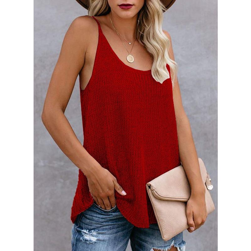 Women Loose Striped Color Block Round Neck Sleeveless Knit Tank Top