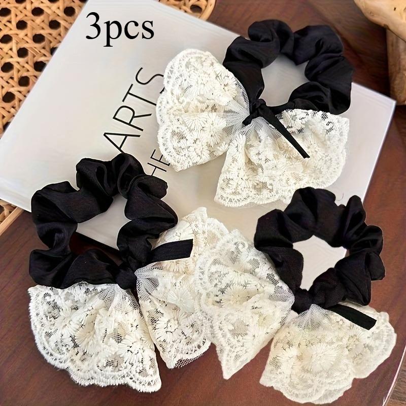 

3 шт. Элегантная кружевная повязка для волос с бантом, милое украшение для волос, резинка-скранчи для волос, резинка для волос, веревка для волос, модные аксессуары для волос для женщин