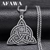 Witch Triquetra Trinity Celtic Knot Necklace Stainless Steel Pentagram Triple Moon Goddess Necklaces Jewelry Collar N3406S02