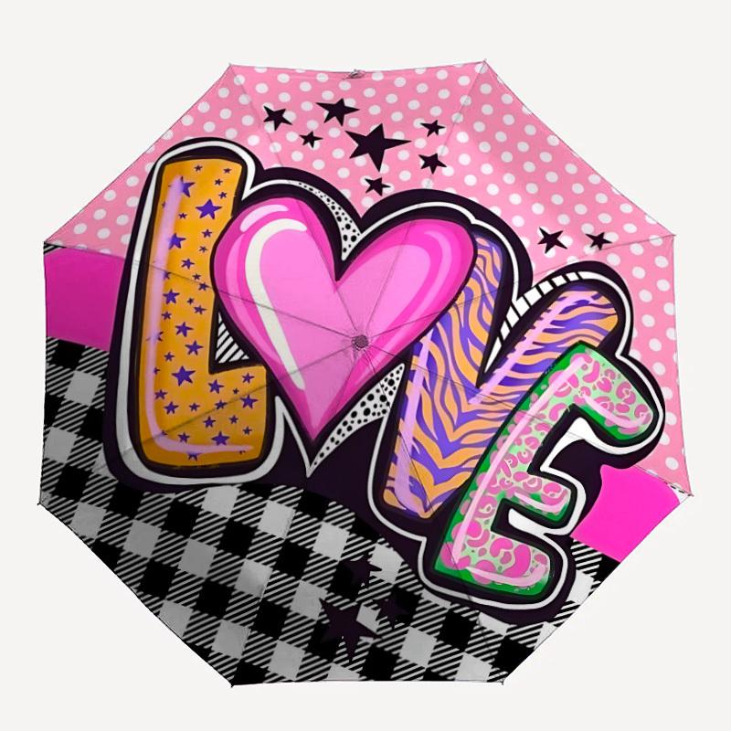1pc Love Heart Automatic Opening/Closing Folding Umbrella with 8 Ribs,Windproof Portable Sunshade Umbrella Holiday gift yy260401079