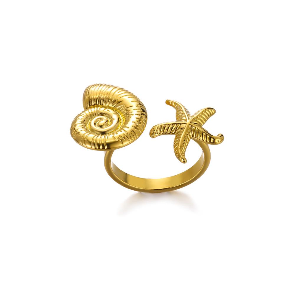 Elegante Edelstahl-Großblüten-Ringe für Damen, Goldfarbe, Sonne, Seestern, Offener Ring, Fingerschmuck, Hochzeit, Ihr Geschenk, Punk
