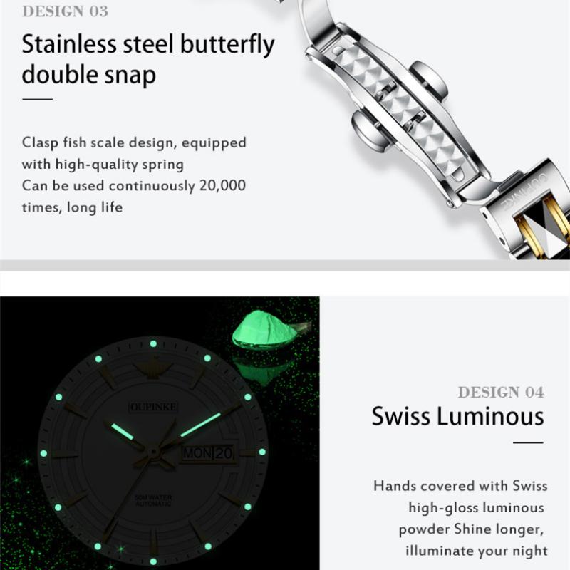 OUPINKE Nouvelle montre pour femme d'affaires et de loisirs, montre mécanique entièrement automatique, montre simple et tendance haut de gamme pour femme