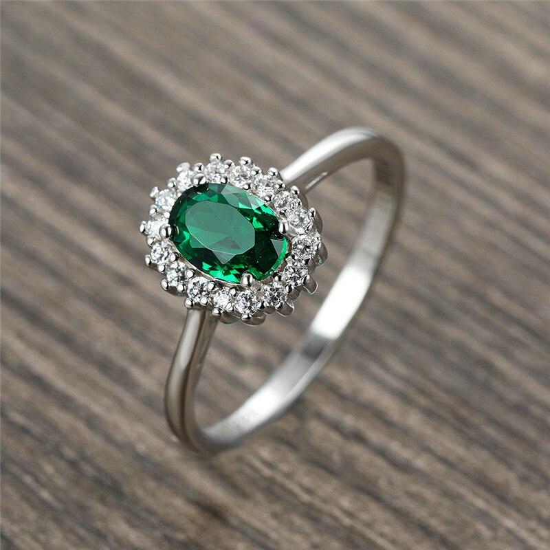 Green Oval Cubic Zircon Lab Emerald Rings Engagement 100 %Real Women  Tone Gemstone Finger Ring Female Nuptial Bridal Jewelry