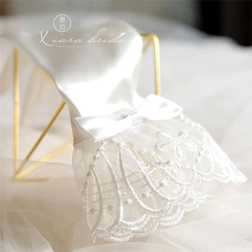 1 Pair Mesh White Satin Gloves Wedding Short Glove Lace Gloves Women Bow Knot Gloves  Evening Party