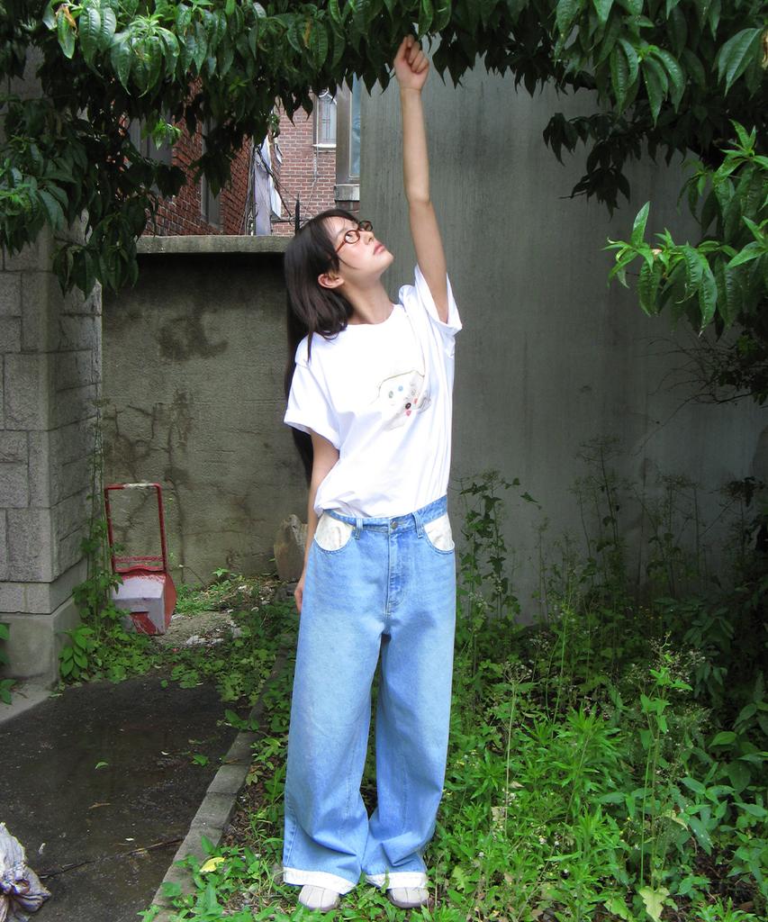 RONRON Floral Lined Wide Denim Pants Light Blue