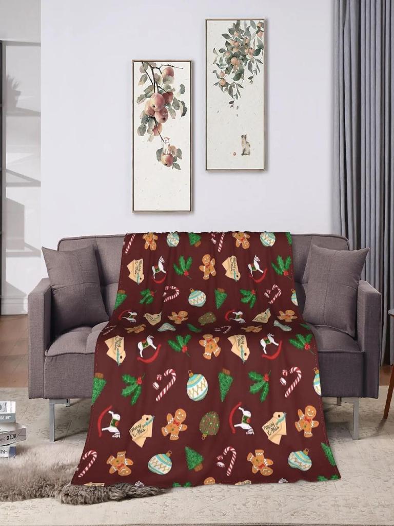 Vintage Christmas Tossed Pattern Dark Red Blanket Warm Soft Plush Throw for Kids Bedding Outdoor Bedspread Cover