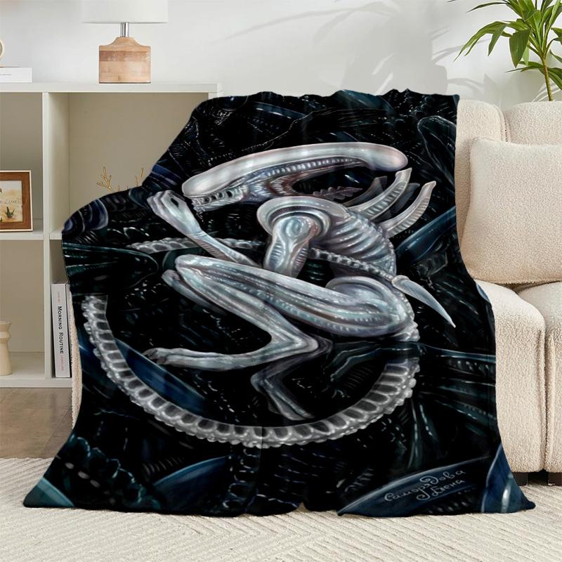 1PC Alien horror Artwork Flannel Blanket Gift, Suitable for Both Men And Women, Soft Ideal for Beds And Sofa, Birthday Or Christmas Gift