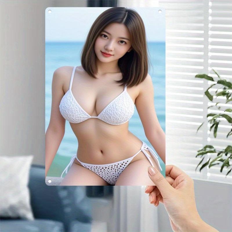 Vintage Metal Wall Art SignD Flat Metal Sign Plate Humorous Bikini Artwork Iron Wall Decor for Home Bar