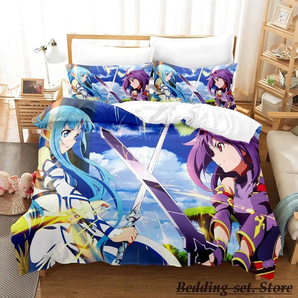 Sword Art Online II Bedding Set Cartoon Anime Three-piece Set Adult Kid Bedroom Duvetcover Sets 3D Kawaii Roupas De Cama