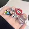 Red Lips Mouth Cat Eye Opening Ring Set Cold Style Personality Fashion Niche Design Ring Woman