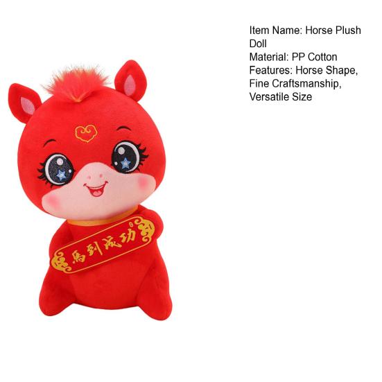 Horse Plush Doll with Blessing Banner Year of The Horse Symbol Traditional Craftsmanship Plush Doll Bedside Car Decoration