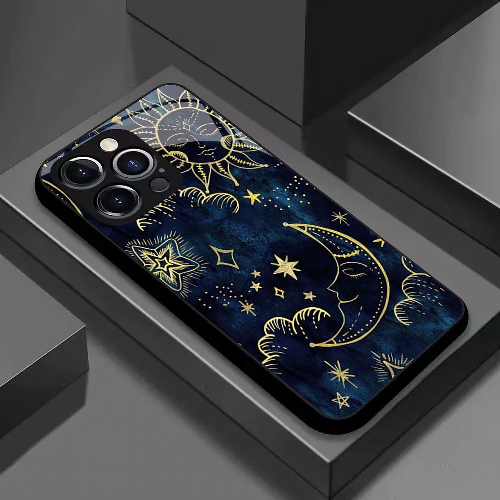 Sun Moon Star tempered glass mobile phone case suitable for iPhone 17/16/15/14/13/12/11ProMax all-inclusive anti-fall back cover