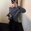 Blended Striped One-neck Knitted Sweater Women's Autumn New Fashionable Pullover Sweater Slim-fit High-end Top