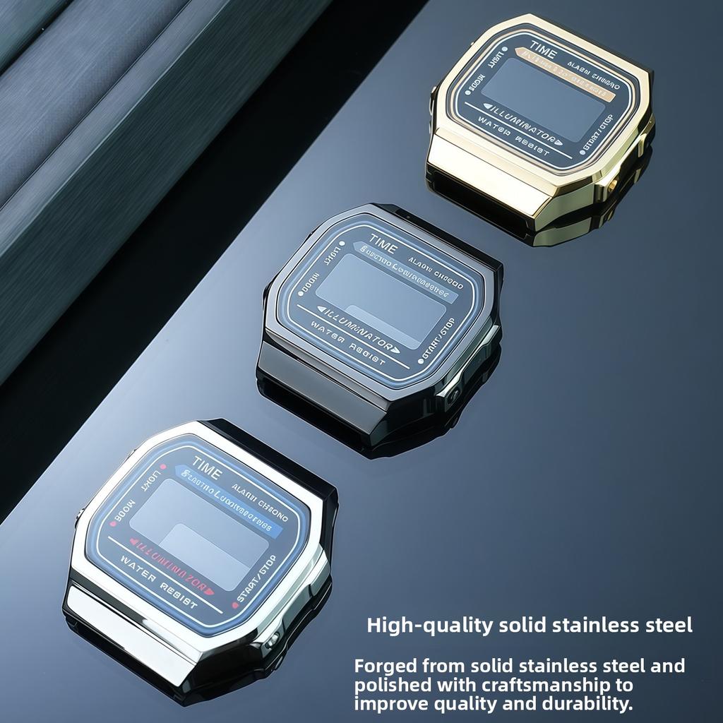 A168 Stainless Steel Case For Casio Electronic Watch A168W A168WA-1 Modified Metal Bezel Watch Case+Strap Suit watchband+Tools