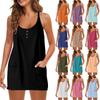 2026 Women's Casual Solid Color Sling V-neck Button Pullover Sleeveless Dress Buttons