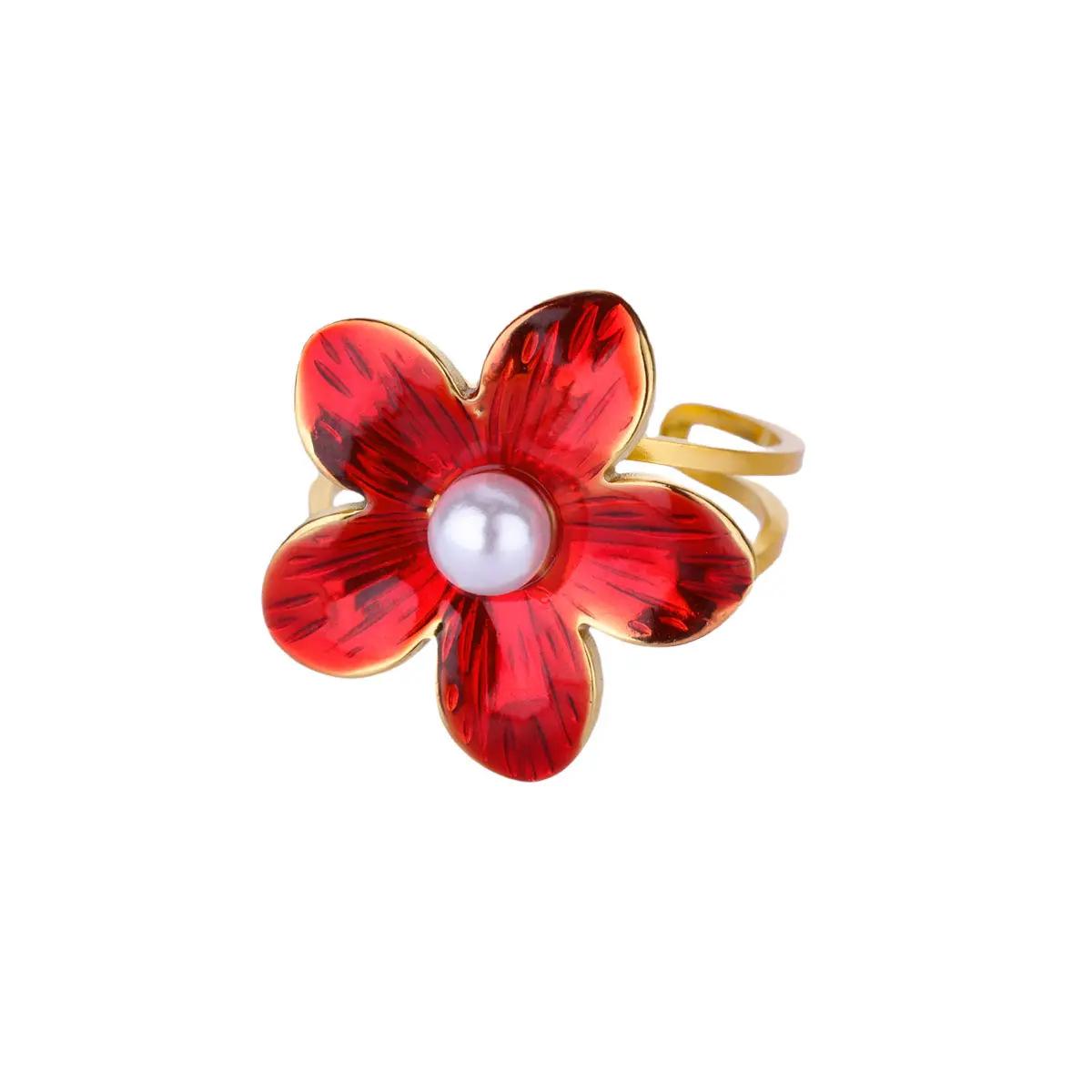 

Ожерелье в корейском стиле из свежей нержавеющей стали с капельной эмалью и жемчужными цветами - милое и крутое украшение.