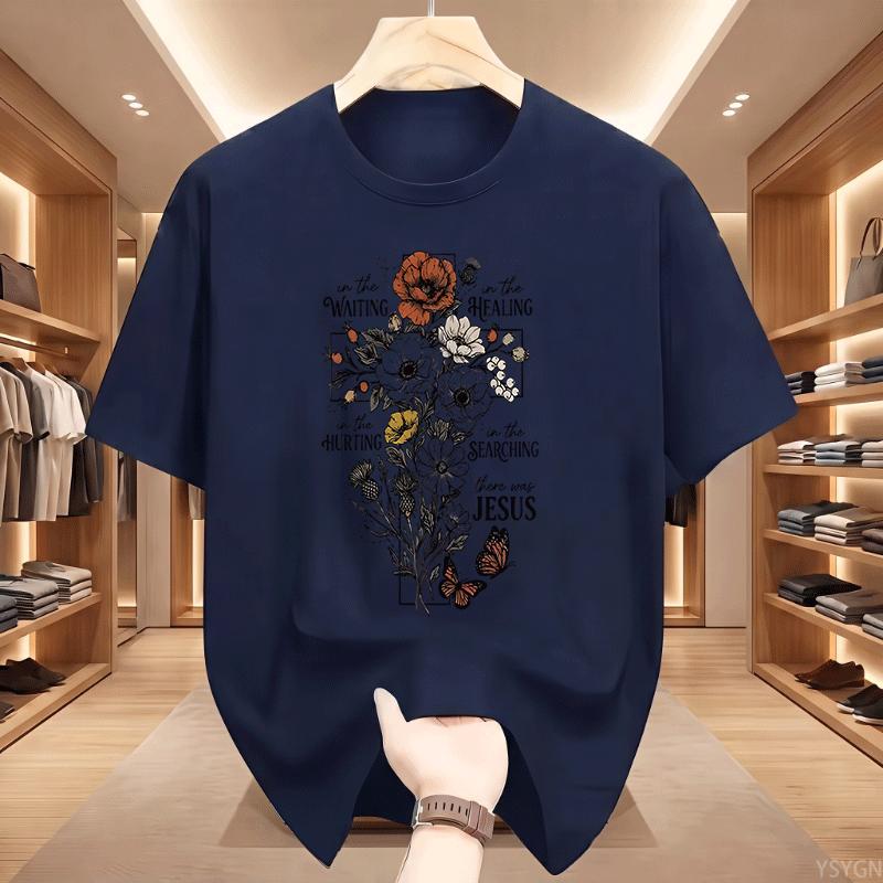 There Was Jesus T Shirt Floral Cross Tshirt Christian Faith Based Gift For Unisex Unisex Religious Printed Short Sleeve Tshirts Top