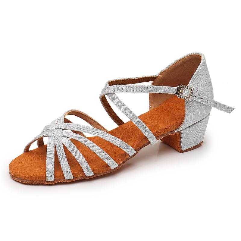 Child Girls Ballroom Dance Shoes Latin Salsa Dancing Shoes Cross Strap 3.5cm Heel