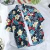 Men Tees Hawaiian Shirt Beach Print Tee Plus Size Loose Overshirt Half Sleeve Retro Clothes Casual Male Undies Button Up Top Summer