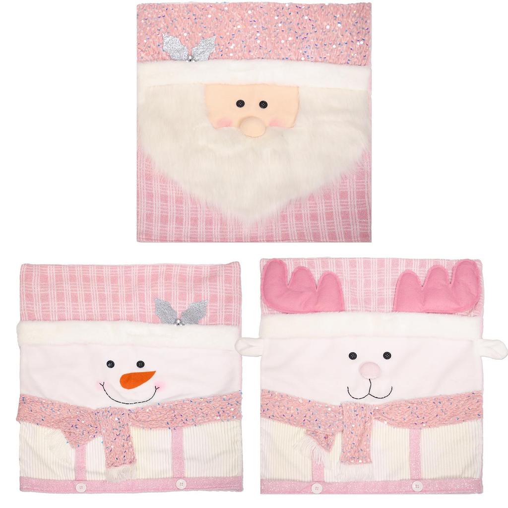 European Style Pink Christmas Chair Cover with Santa Claus Doll - Festive Home & Restaurant Decor
