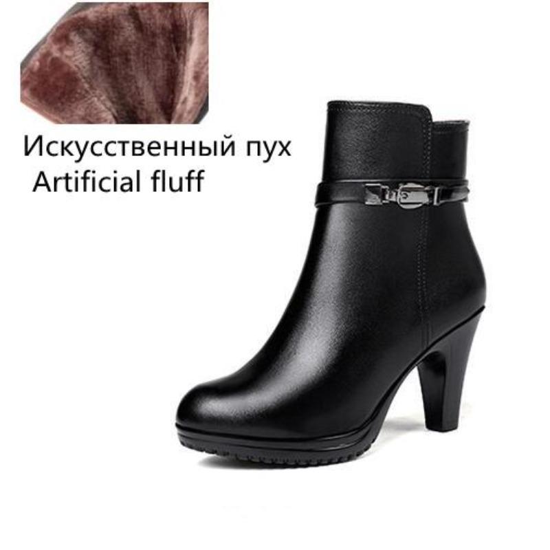 

Ankle Boots New Genuine Leather Women Winter Boots Wool Warm Booties High heeled Women Snow Boots for daily use 43