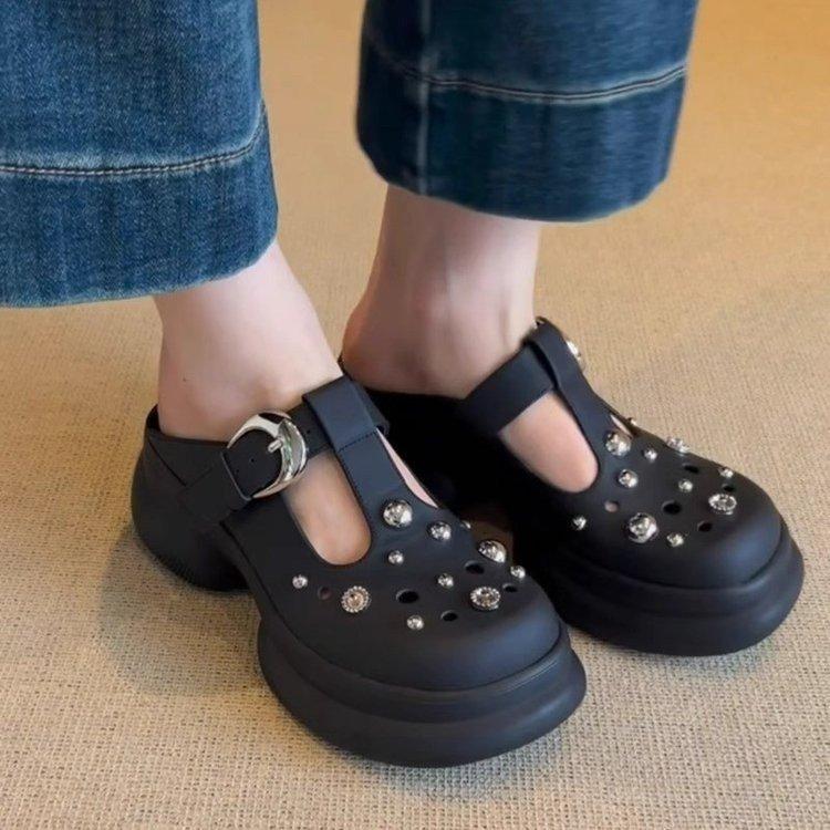 Soft Leather Version~ Thick-soled Heightened Non-slip Soft-soled Cool Slippers Women's 2025 Summer New Outer Wear Beach Shoes Hole Shoes