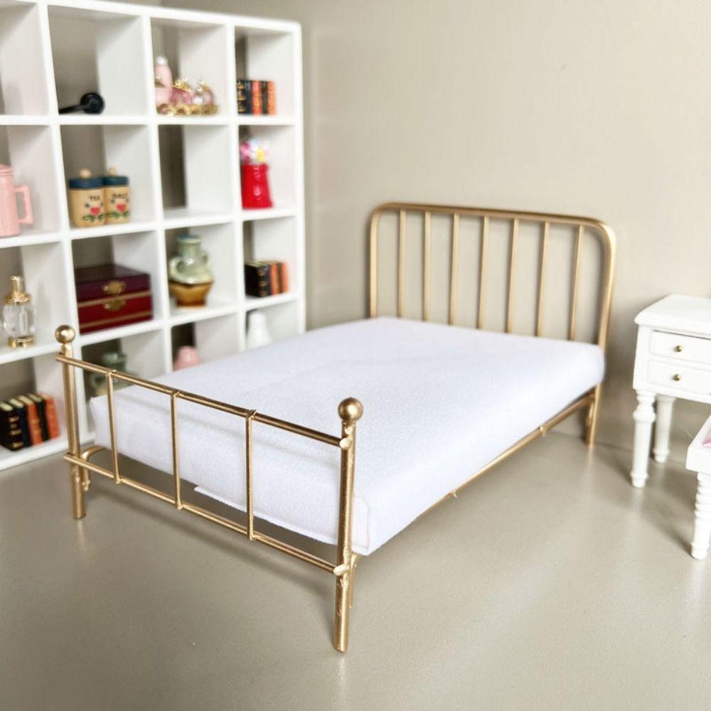 Bedroom Scene Dollhouse Bed 1:12 Scale Mini Bed Model Miniature Doll Bed Furniture DIY Toy