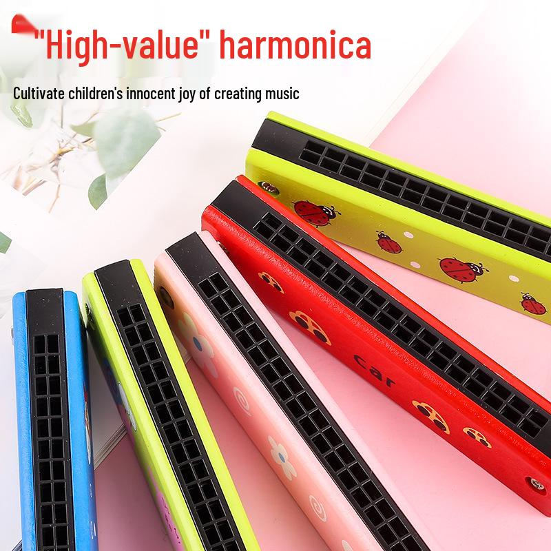 Armonica in Legno Dipinta per Bambini - Strumento Musicale a 16 Fori per Educazione Precoce e Uso all'Asilo
