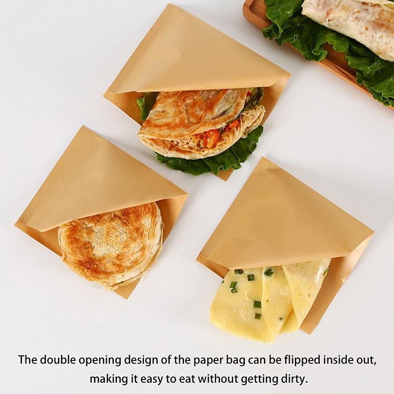 100Pcs Single/Double Opening Grease Resistant Paper Treat Bags Flat Greaseproof Brown For Cookie Snack Sandwich Popcorn