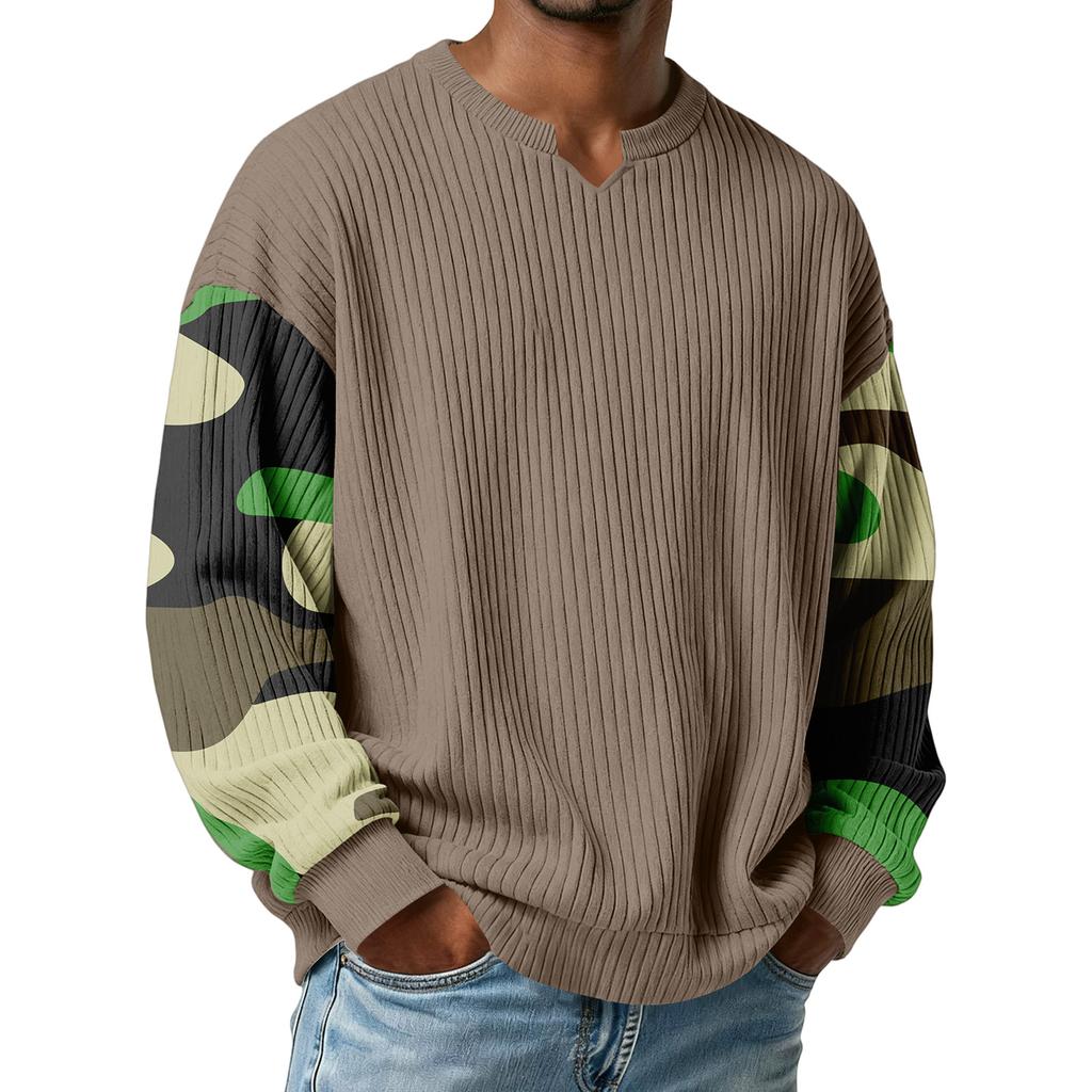 Herrtröja med snygg, ribbad och texturerad långärmad kamouflagemönster