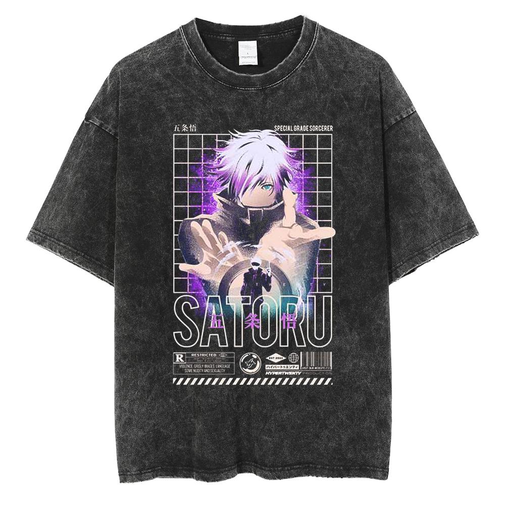 Anime Jujutsu Kaisen Itadori Yuji Ryomen Sukuna Graphic Washed T Shirt Men Vintage Cotton T-shirts Harajuku Male Casual TShirt