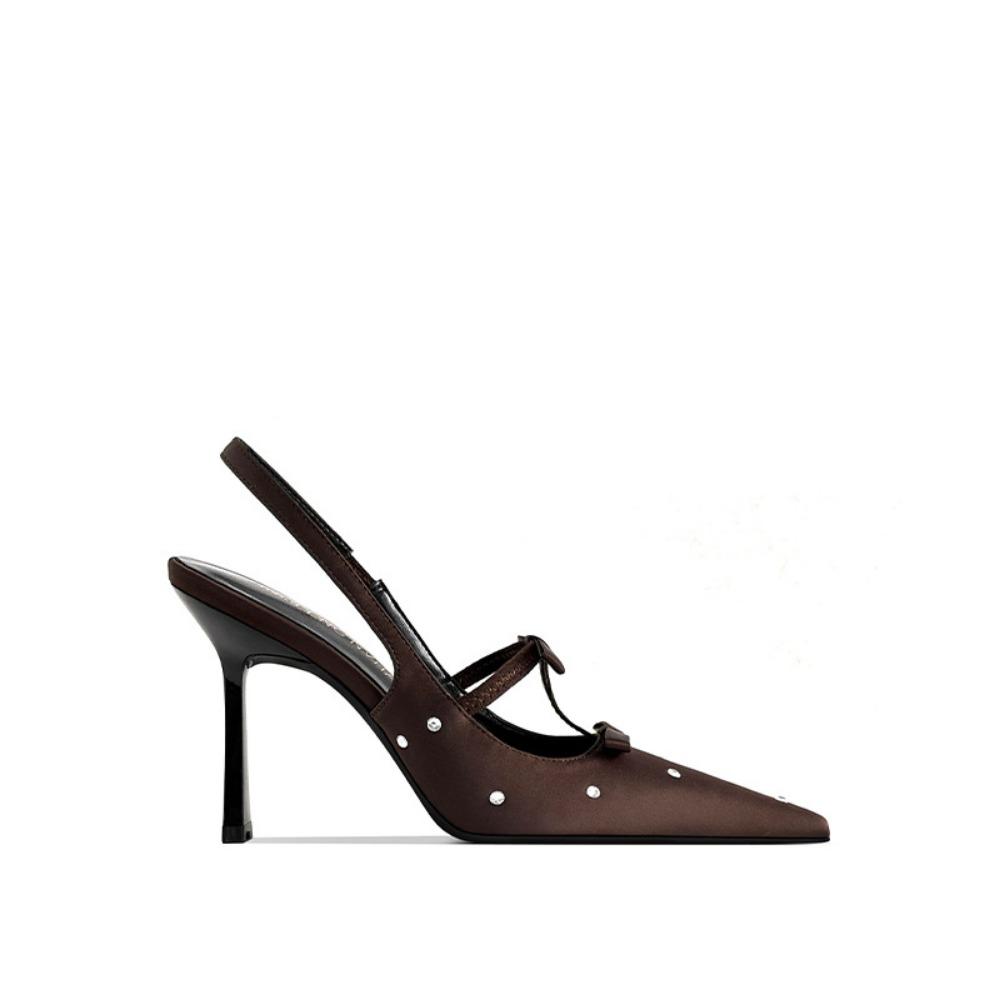 Luxury Sandals Women Designers Dot Rhinestone Bow Sexy Black High Heels Small Square Head Beautiful Light Mouth Backempty Shoes