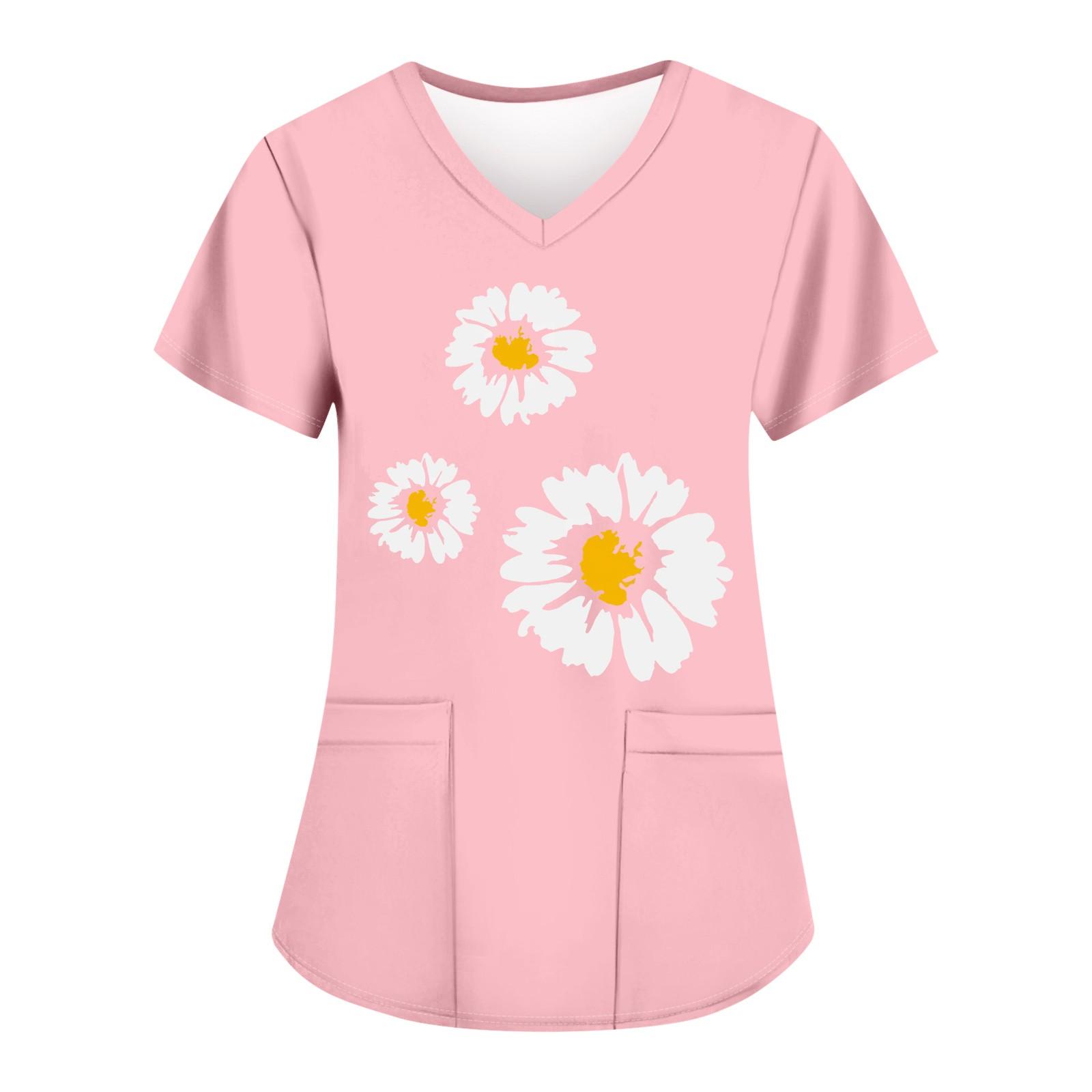 

Жіночі модні робочі футболки з принтом і V-подібним вирізом з короткими рукавами та кишенями XXXXL рожевий