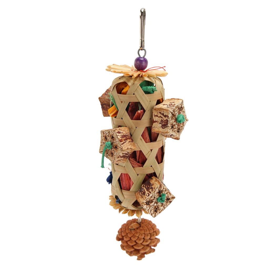 Parrot Foraging Chew Toys Woven Bamboo Basket Bite Resistant Bird Parrot Chewing Toy with Pinecone for Bird Cage