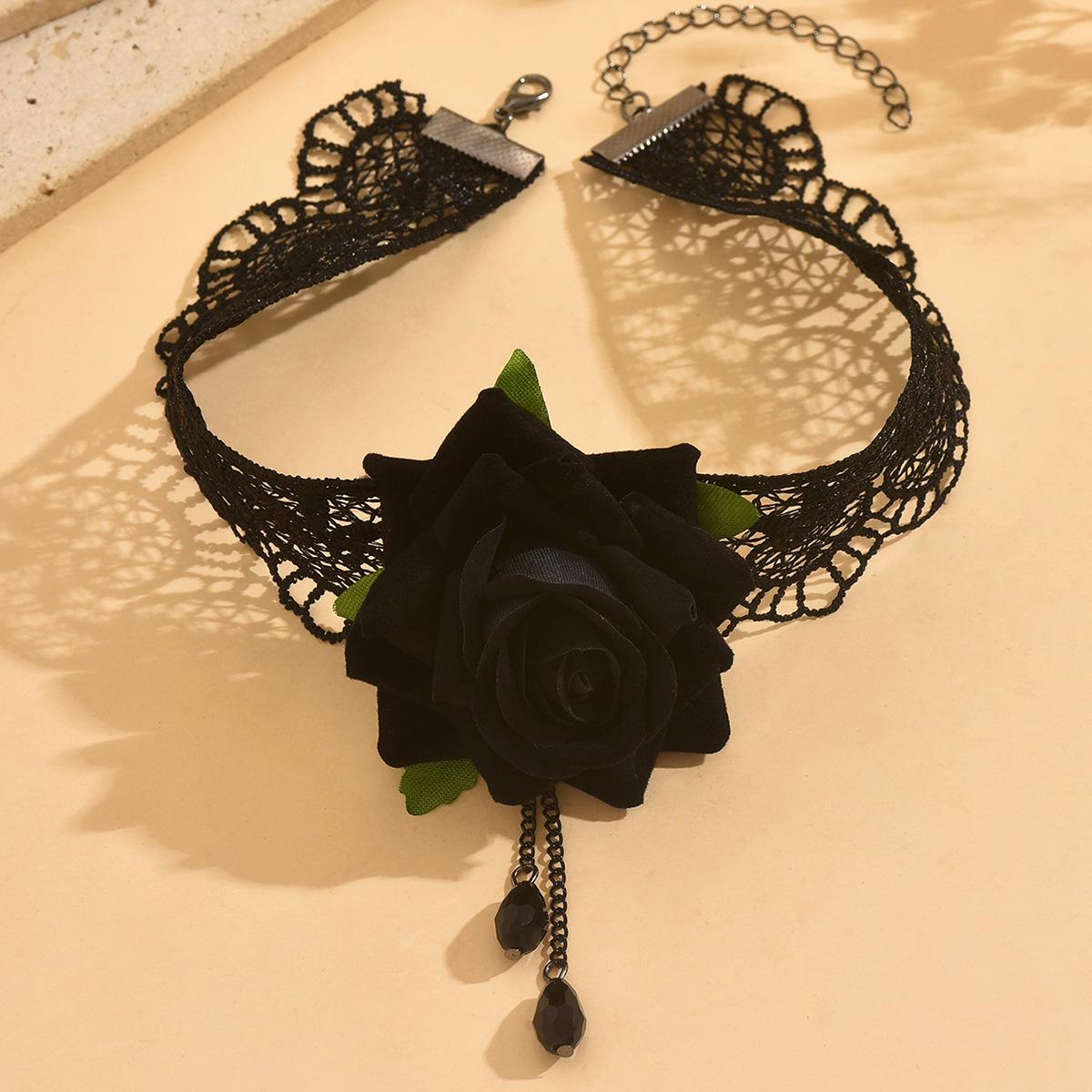 Dark Wind Niche Design Rose Lace Chokerins Vintage Gothic Lolita Necklace