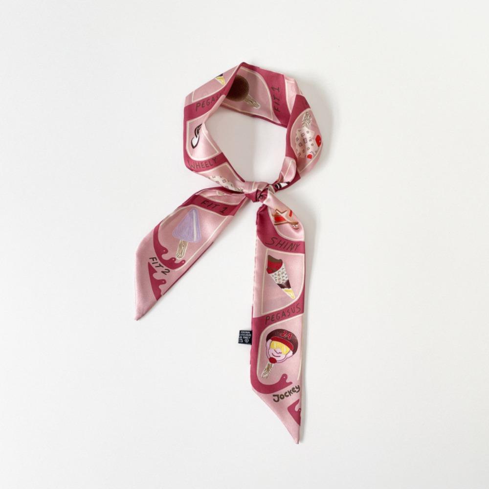Printed Plaid Scarf Bow Ties Long Ribbon Scarves Elegant Long Silk Scarf  Neckerchief Decoration