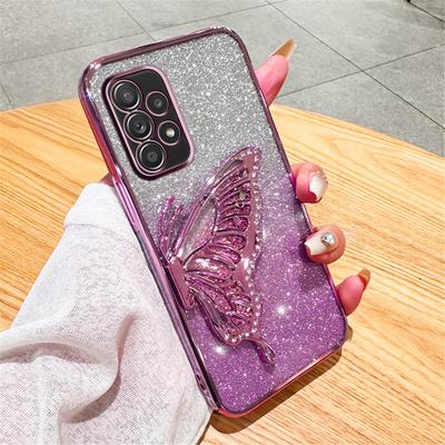 Bling Glitter Cute 3D Butterfly Quicksand Phone Case For Samsung A52 A50 A32 A22 A12 A31 A70 A51 A30 A71 A72 Soft Plating Cover