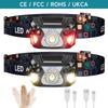 USB Rechargeable LED Headlamp with Sensor, Long Battery Life, High Brightness, Red Light Mode for Fishing, Cycling, and Outdoor Work