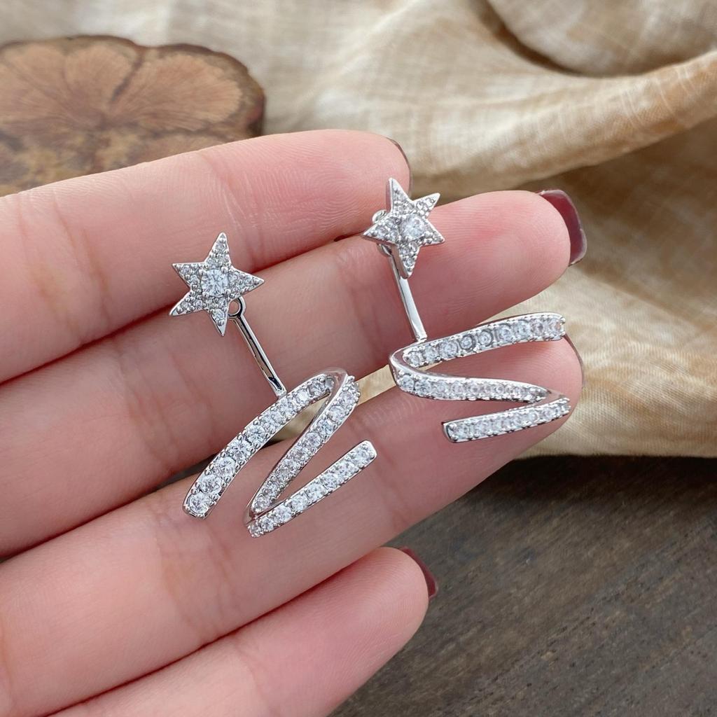 New Fashion High-End Design Shiny Star Stud Earrings - Exquisite Micro-Paved Versatile Ear Jewelry